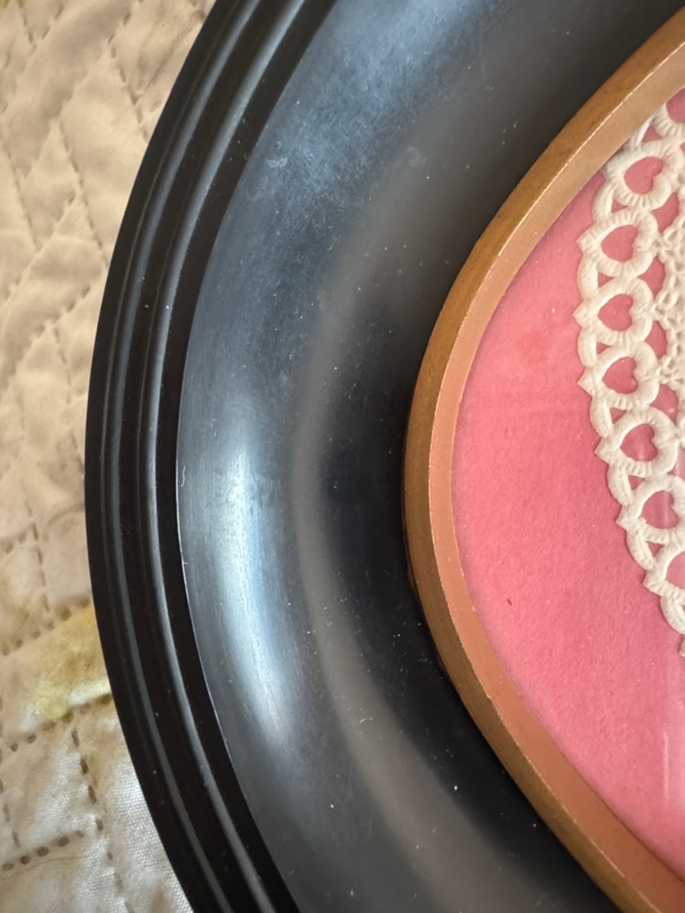 Framed Heart Lace Art Wall Accent in Pink and Black - Picture 3 of 5